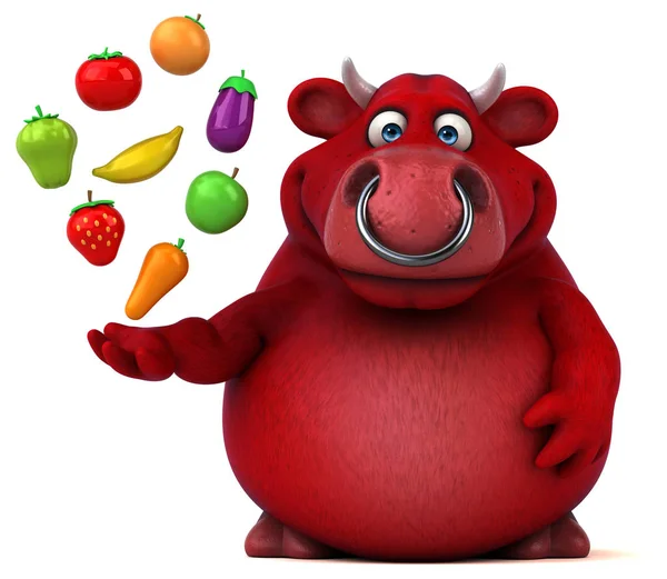 Meyve ve sebze tutan çizgi film karakteri — Stok fotoğraf