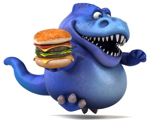 Divertente personaggio dei cartoni animati che tiene hamburger — Foto Stock