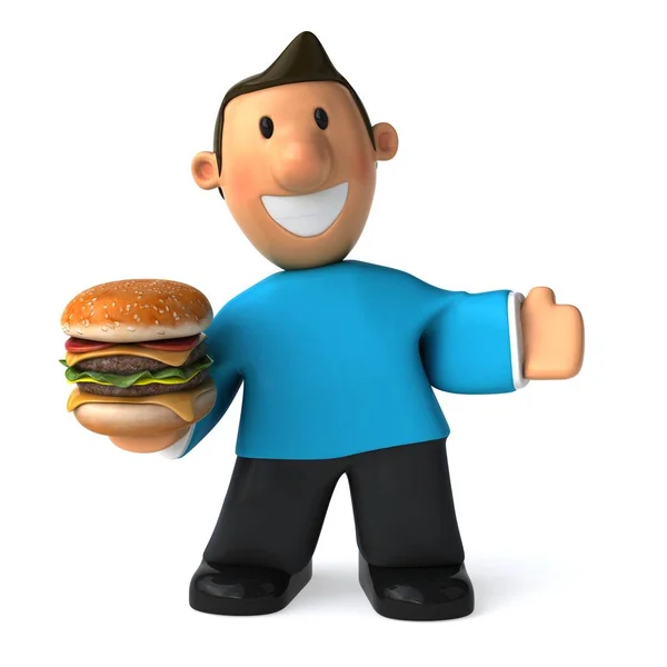Eğlenceli casual adam holding hamburger — Stok fotoğraf