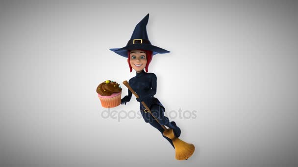 Sexy witch holding cupcake — Stock Video