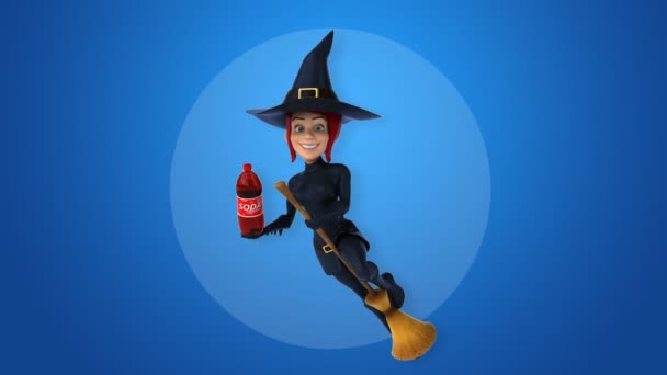 Sexy witch holding soda — Stock Video