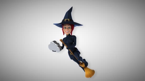 Sexy witch holding cloud — Stock Video