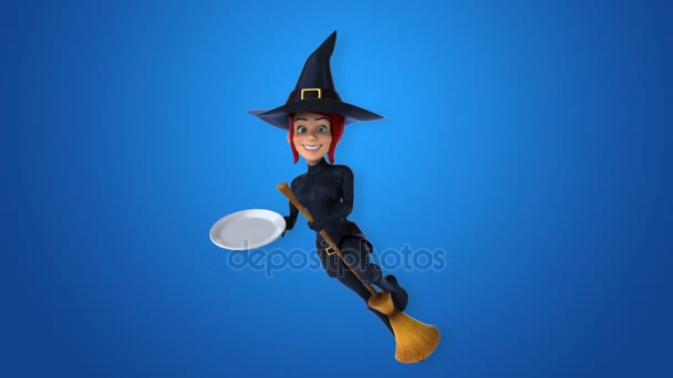 Sexy witch holding plate — Stock Video