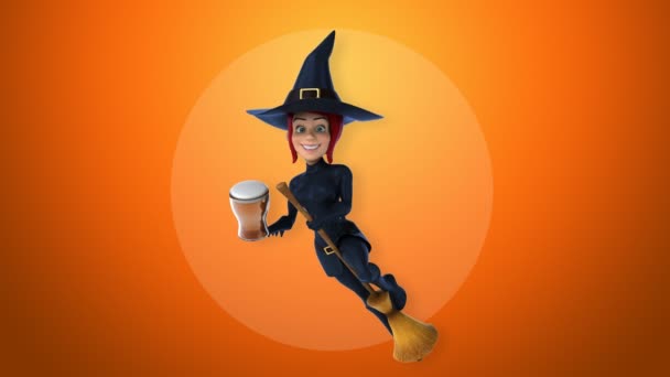 Sexy witch holding beer — Stock Video