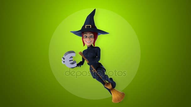 Sexy witch holding euro — Stock Video