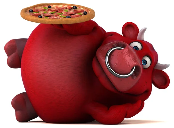 Personaje de dibujos animados celebración de pizza —  Fotos de Stock