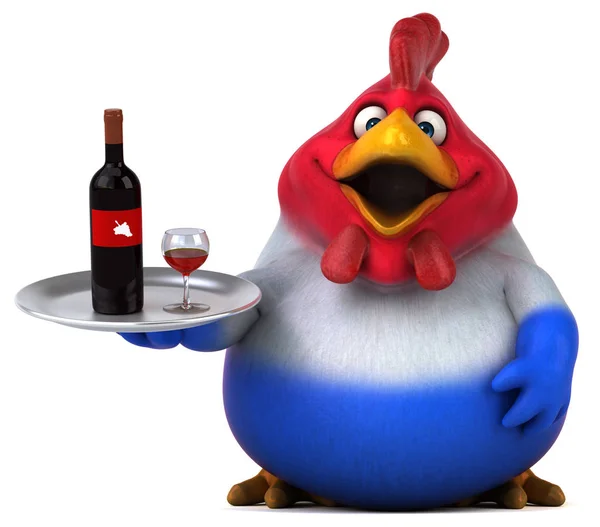 Eğlenceli tavuk holding şarap — Stok fotoğraf