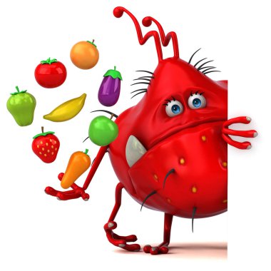 meyve ve sebze tutan çizgi film karakteri 