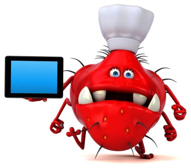 çizgi film karakteri holding tablet