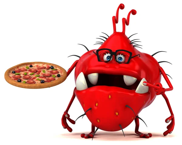 Cartoon character holding pizza — Stock Photo, Image