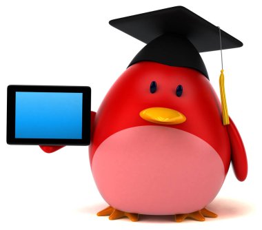 çizgi film karakteri holding tablet