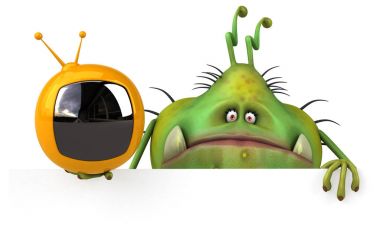 TV cihazı tutarak çizgi film karakteri