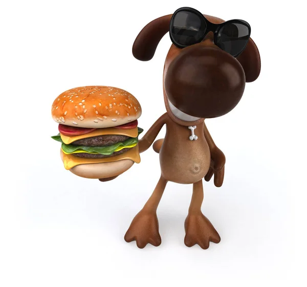 Personagem de desenho animado segurando hambúrguer — Fotografia de Stock