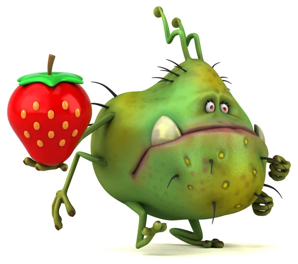 Cartoon character holding strawberry — Stock Photo, Image
