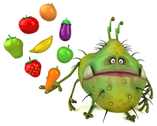 Cartoon character holding fruits and vegetables — Stock Photo, Image