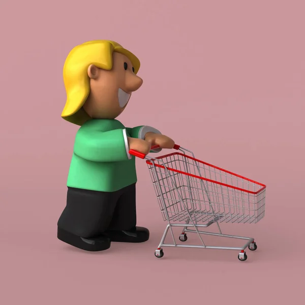 Cartoon woman with cart — Stock Photo, Image