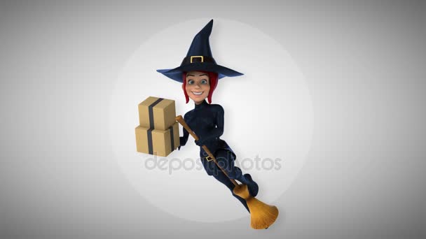Sexy witch holding boxes — Stock Video