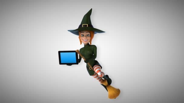 Sexy bruxa segurando tablet — Vídeo de Stock