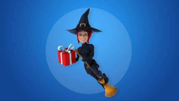 Sexy witch holding gift — Stock Video