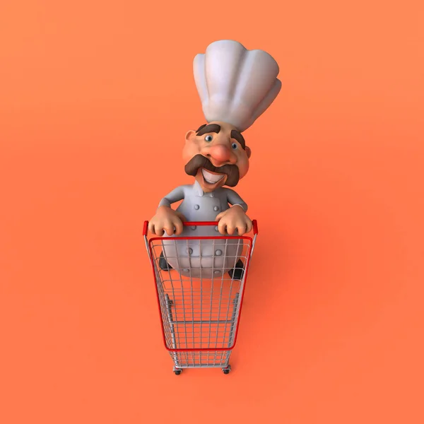 Мультфильм шеф-повар с телегой — стоковое фото