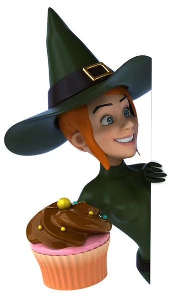 Sexy Hexe hält Cupcake — Stockfoto