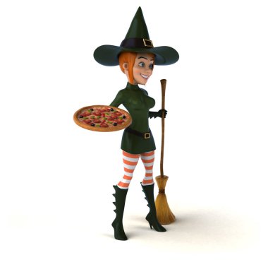 Seksi cadı holding pizza 