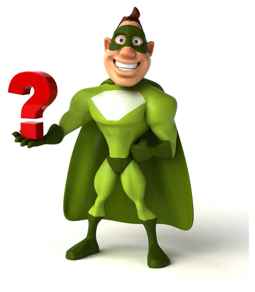 Cartoon character holding question mark — Stock Photo, Image