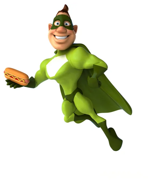 Superhero holding hotdog — Stock Photo, Image