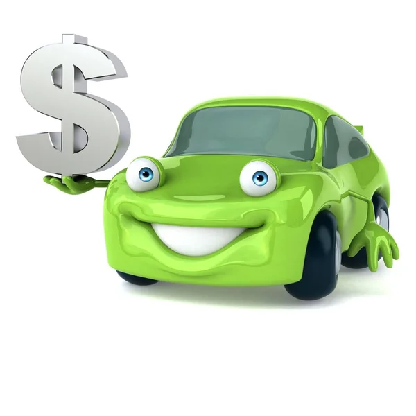 Divertido coche sosteniendo dólar —  Fotos de Stock