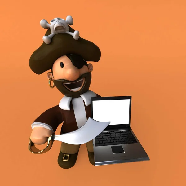 Divertido pirata con portátil — Foto de Stock