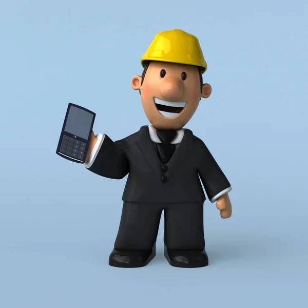 Cartoon architect met telefoon — Stockfoto