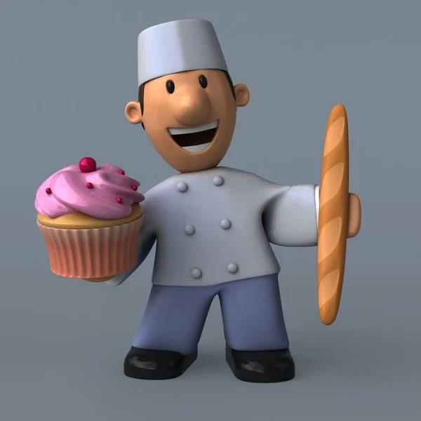 Γελοιογραφία baker με cupcake — Φωτογραφία Αρχείου