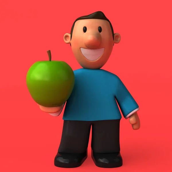 Rolig tecknad figur med apple — Stockfoto