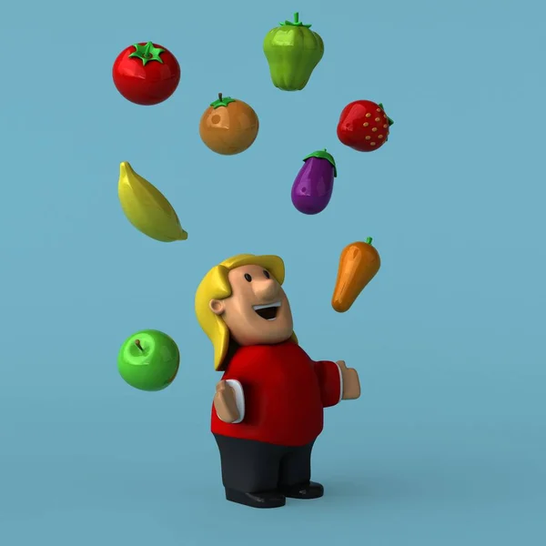 Personagem de desenho animado com frutas e legumes — Fotografia de Stock