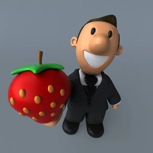 Мультфильм бизнесмен с клубникой — стоковое фото