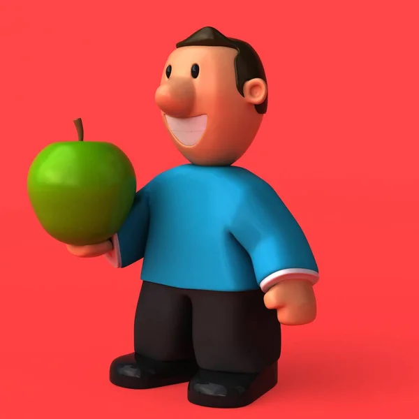 Apple ile eğlenceli çizgi film karakteri — Stok fotoğraf