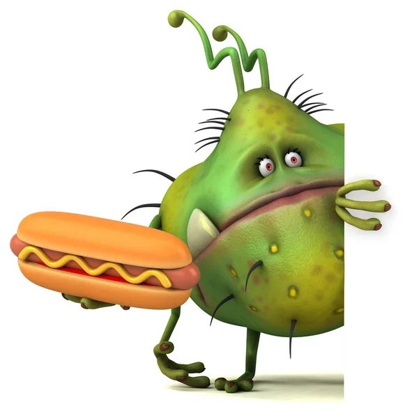 Fun cartoon character with hotdog — Stock Photo, Image