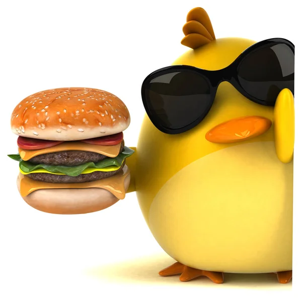 Divertente personaggio dei cartoni animati con hamburger — Foto Stock