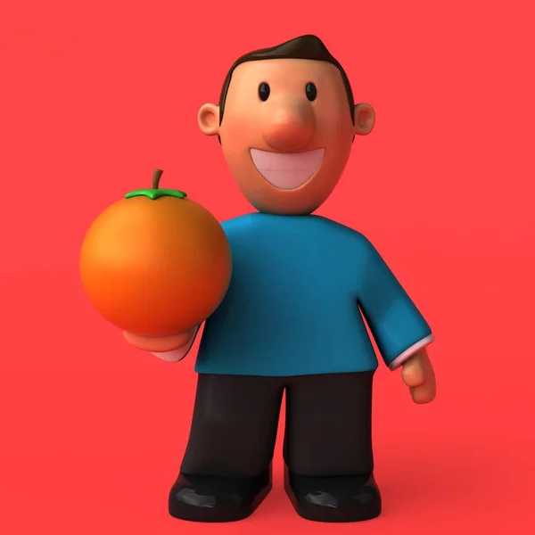 Caractère de dessin animé avec des fruits — Photo