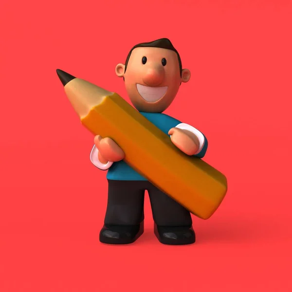 Мультяшний персонаж з олівцем — стокове фото