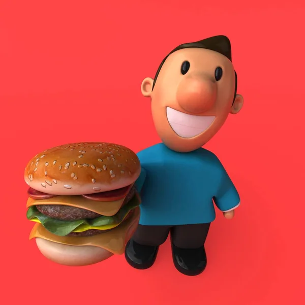 Cartoon character with burger — Stock Photo, Image