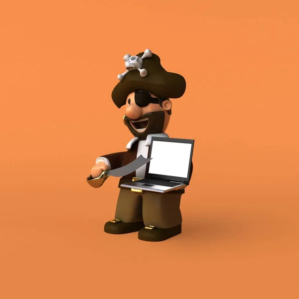 Leuke piraat met laptop — Stockfoto
