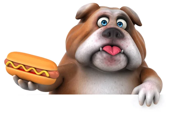 Buldogue divertido com hotdog — Fotografia de Stock