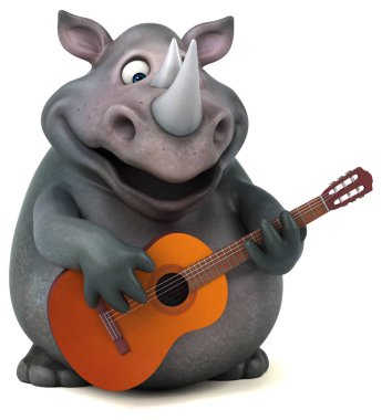 Eğlenceli çizgi film karakteri ile müzik enstrümanı 