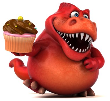 Eğlenceli çizgi film karakteri holding cupcake 