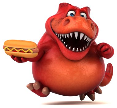 Eğlenceli dinozor holding hotdog