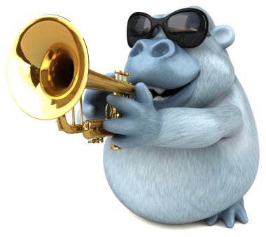 Eğlenceli çizgi film karakteri ile müzik enstrümanı 