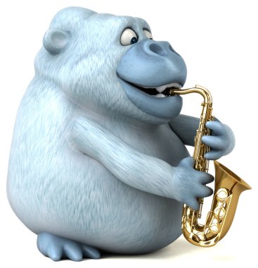 Eğlenceli çizgi film karakteri ile müzik enstrümanı 