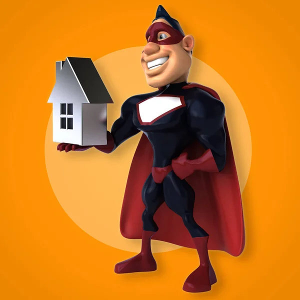 Fun superhero with house — Stock Photo, Image