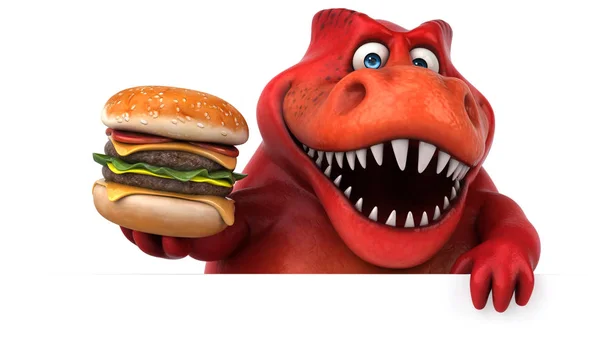 Spaß Dinosaurier hält Burger — Stockfoto